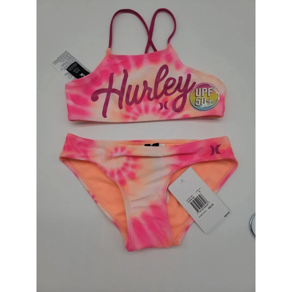 Lot Of 2 Hurley Girls Flounce Bikini 2-Piece Swimsuit Swimwear Hyper Pink New!